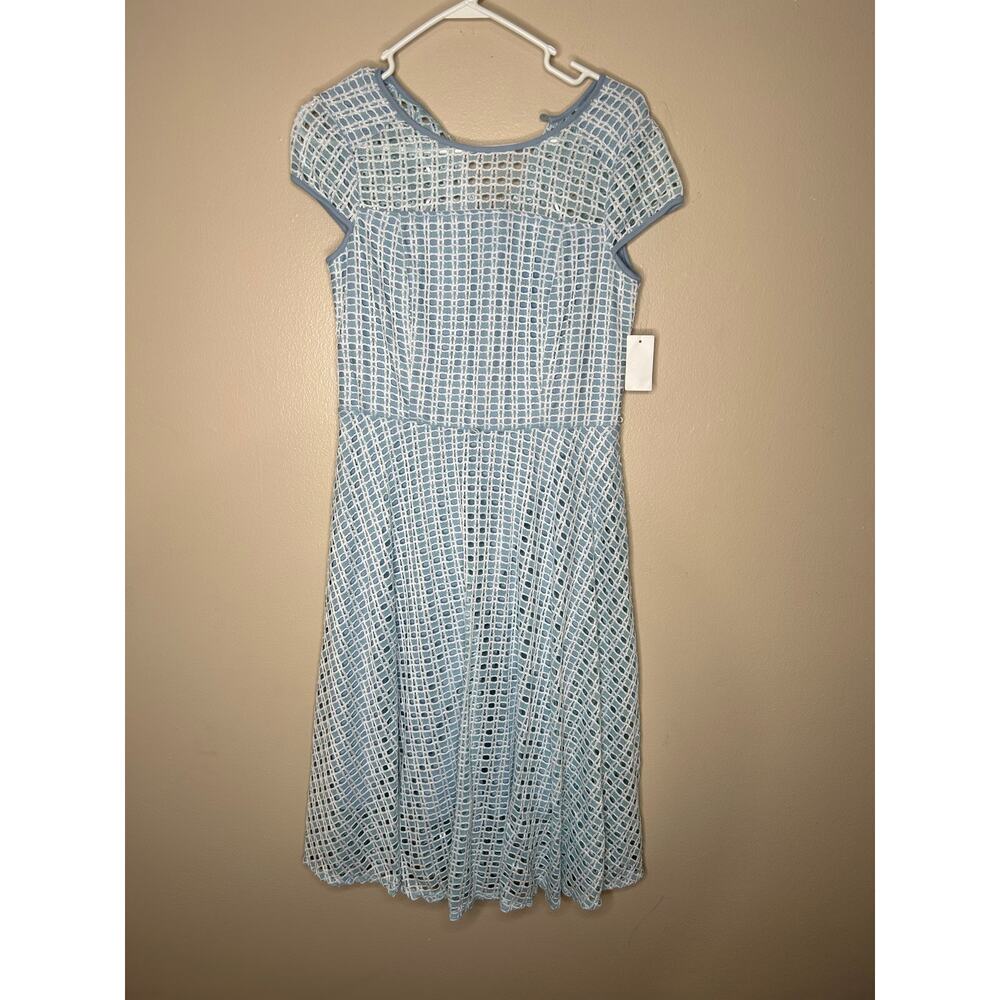 NWT Women’s Size 8 Rabbit Rabbit Rabbit Designs Blue White Lace Dress Fit Flare